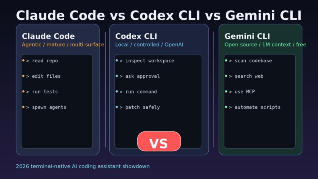 Claude Code vs OpenAI Codex CLI vs Gemini CLI:2026 终端原生 AI 编程助手,谁最像真正的工程搭子?