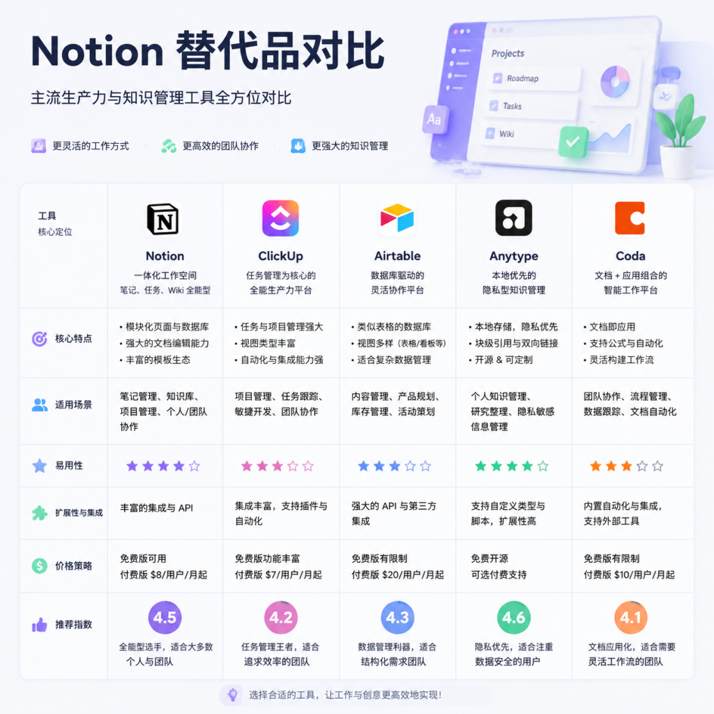 Notion 替代品推荐：2026 年最好用的 5 个选项