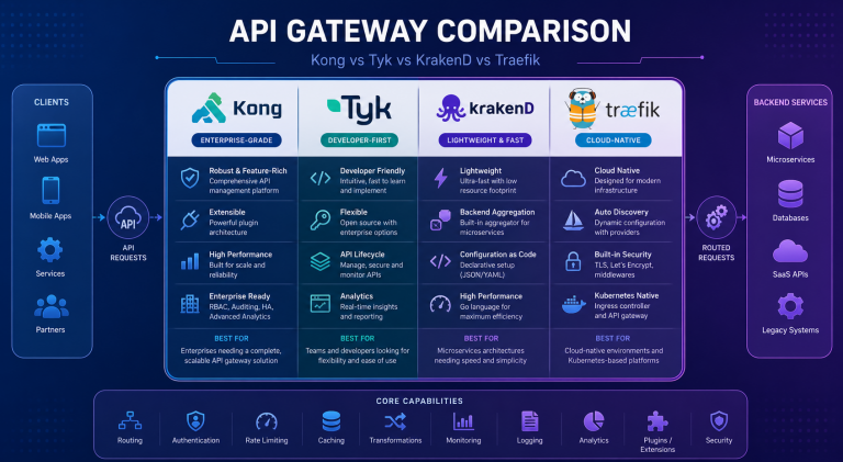 2026 年微服务 API 网关选型指南：Kong vs Tyk vs KrakenD vs Traefik