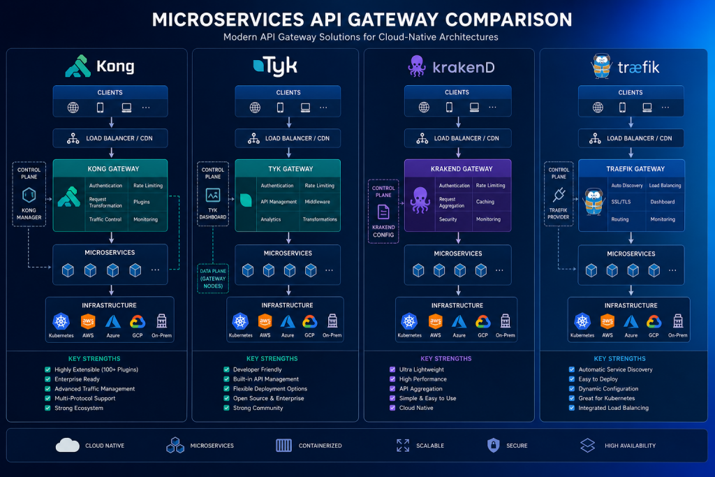 Best API Gateway for Microservices in 2026: Kong vs Tyk vs KrakenD vs Traefik