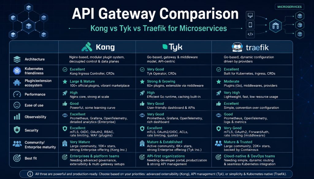 Best API Gateway for Microservices: Kong vs Tyk vs Traefik in 2026