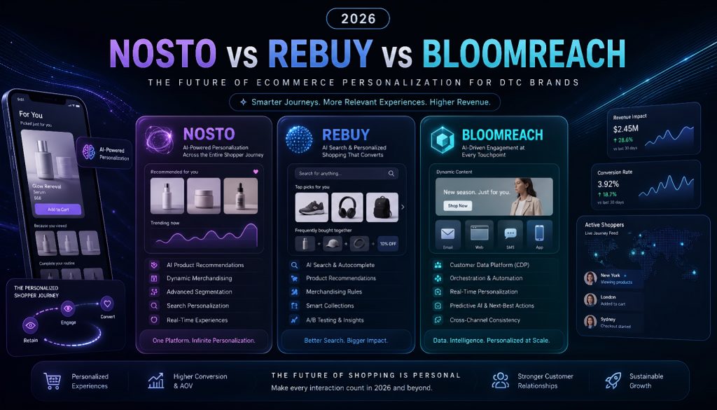 DTC Ecommerce Personalization Tools Compared: Nosto vs Rebuy vs Bloomreach vs Klevu vs Dynamic Yield