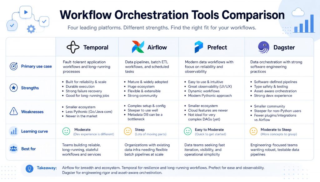 Temporal vs Airflow vs Prefect vs Dagster: AI Workflow Orchestration in 2026